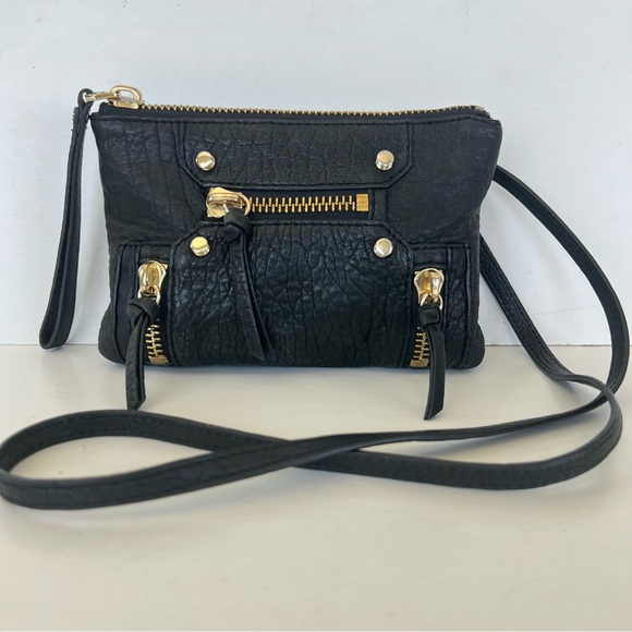 BOTKIER Logan Convertible Wristlet Black Pebbled Leather Shoulder Bag Crossbody - Picture 2 of 16